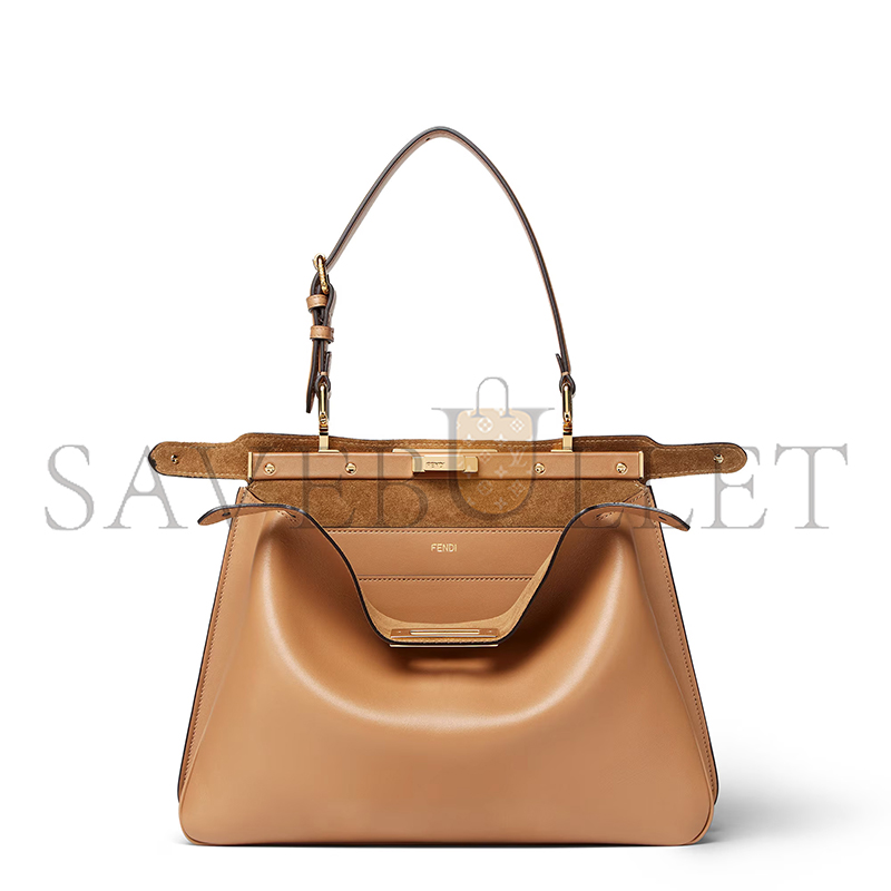 F**di peekaboo soft medium cappuccino-colored leather bag 8bn353aovhf19p8 (33*25.5*10cm)